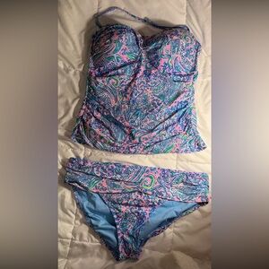 Lilly Pulitzer Blue and Pink Flamenco Tankini in Lilac Rose We Mermaid It